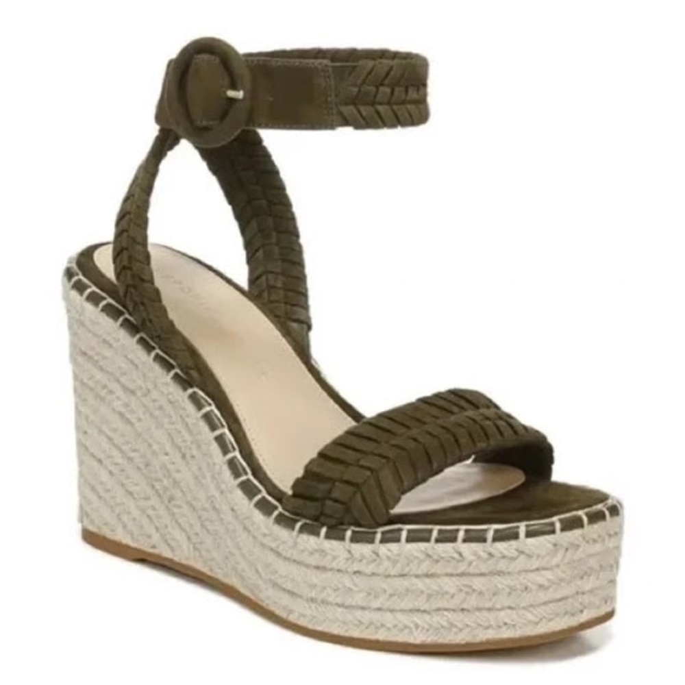 Veronica Beard Women's Rilla Espadrilles Wedge Shoes Olive Green